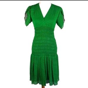 DIANE VON FURSTENBERG GREEN PILKA DOT SILK DRESS SIZE 6